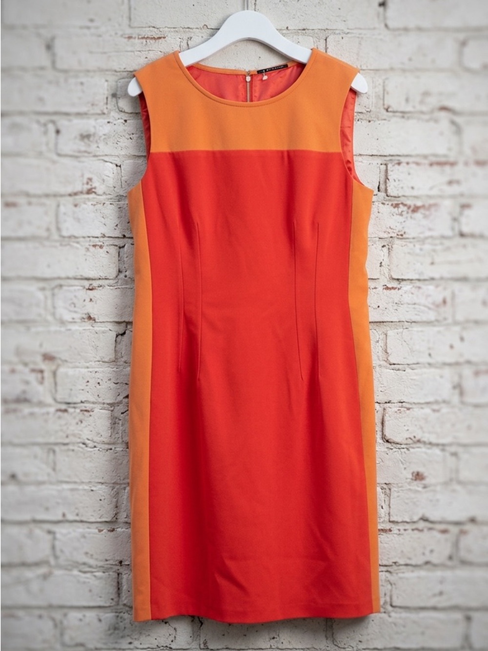 Elie Tahari Orange and Pink Color Block Dress Sz 14 Exposed Zipper NWOT